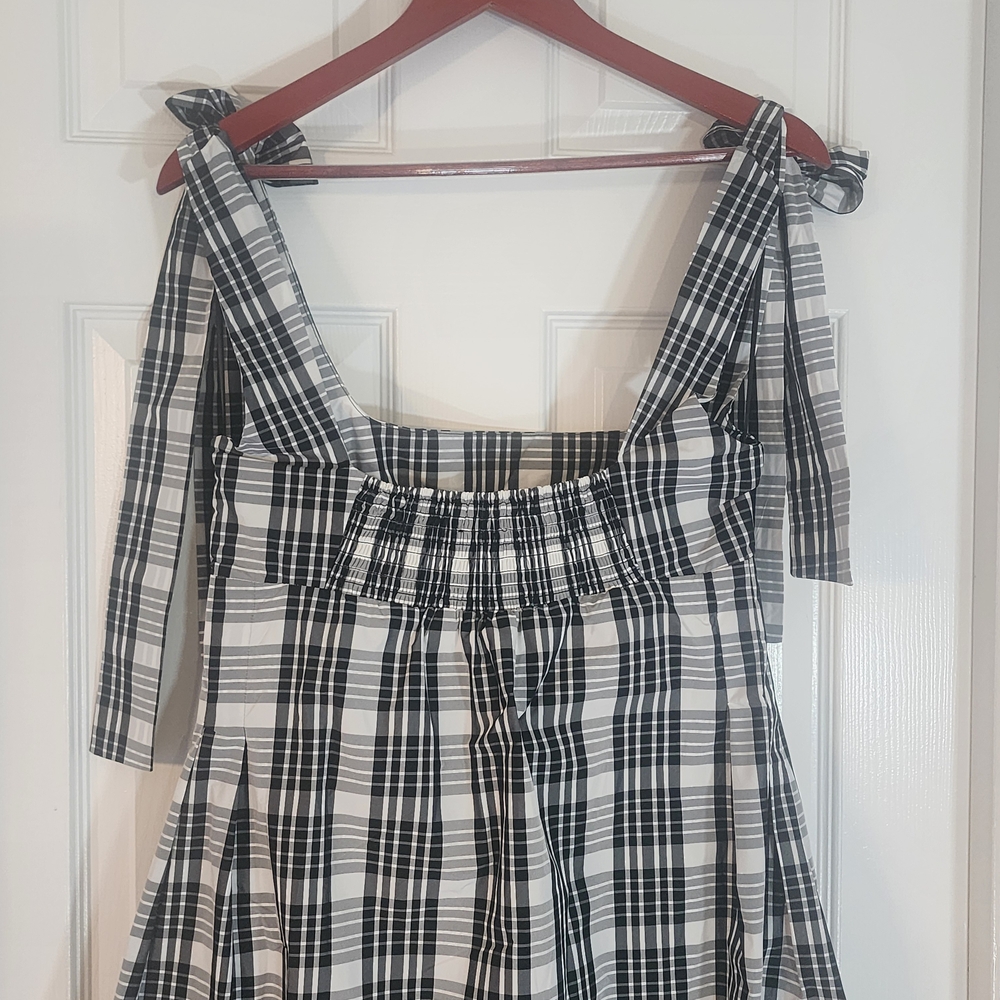 Maeve by Anthropologie Black & White Plaid Peplum A-Line Midi Dress - Size Small - Picture 6 of 11